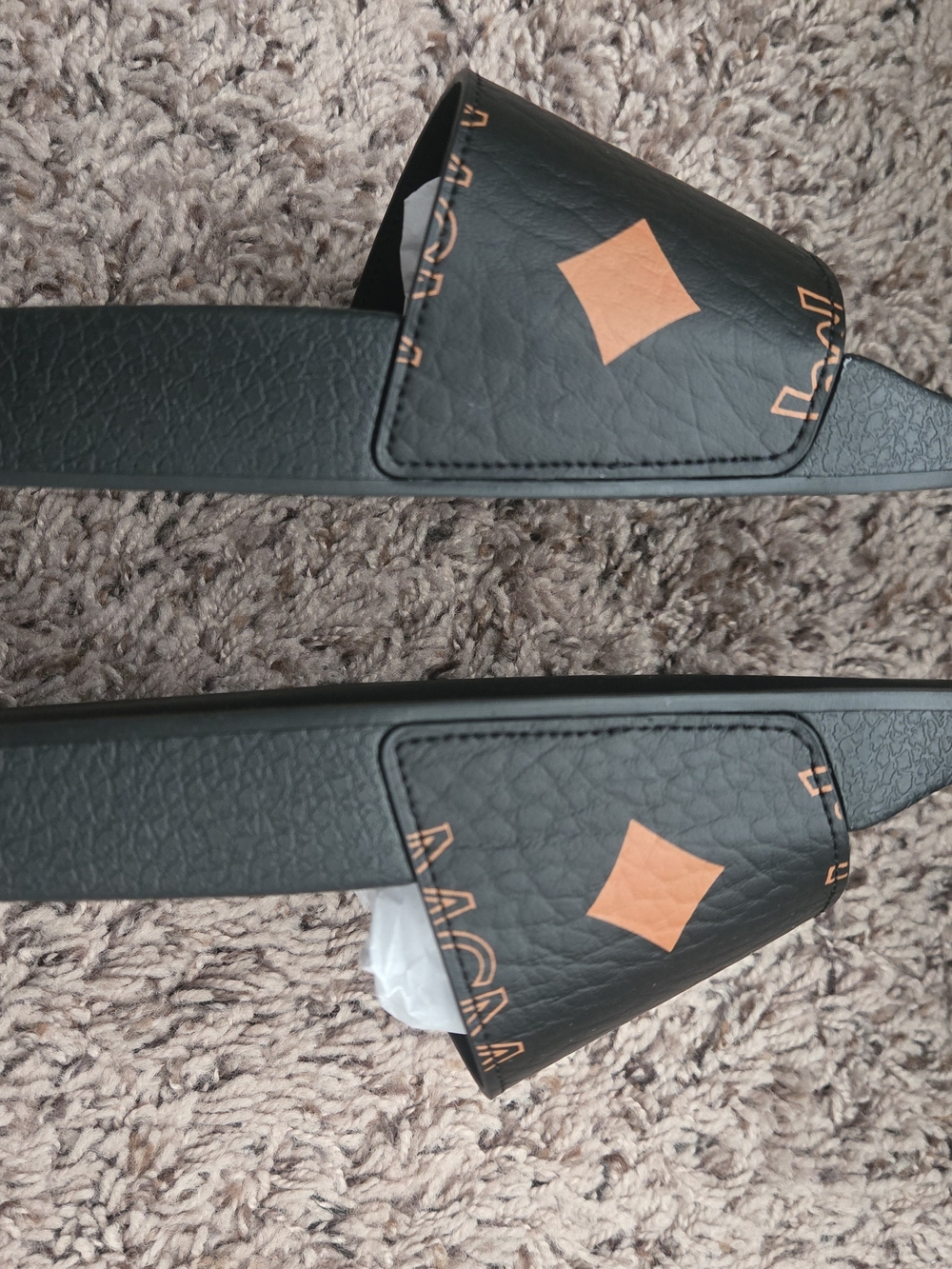 MCM Black & Orange Logo Slide Sandals - Picture 6 of 13